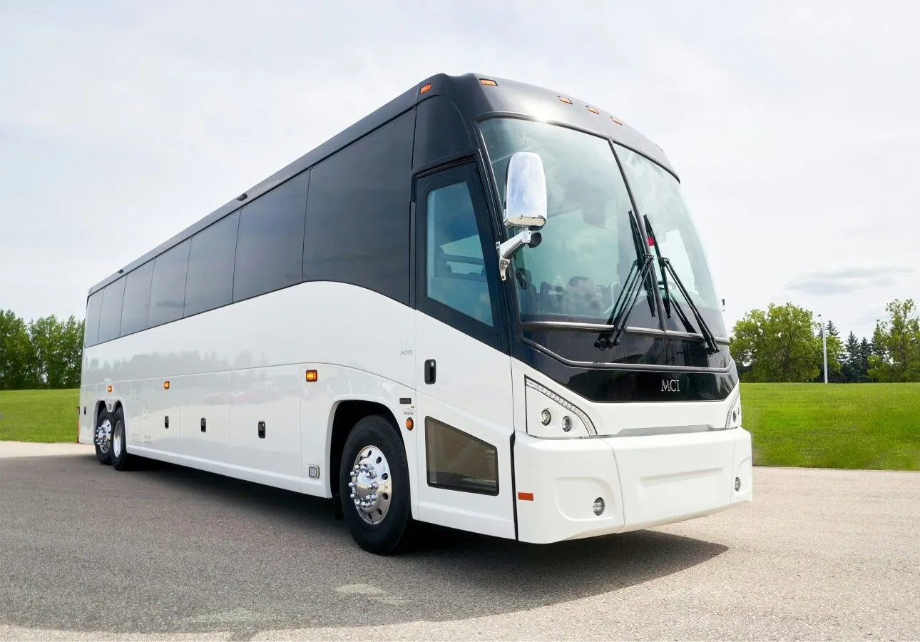 White MCI J4500 motorcoach — Sacramento charter bus for up to 56 passengers